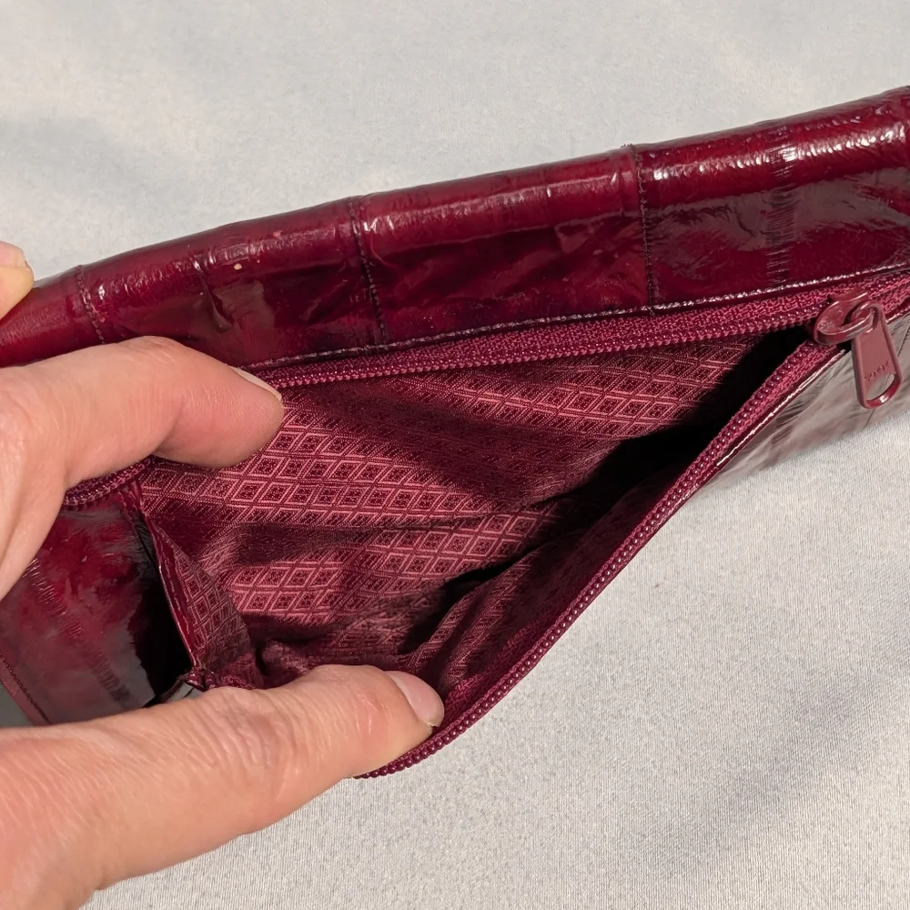 Vintage Burgundy Genuine Eel SkinLeather Trifold Wallet
